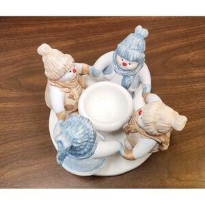 Penco Circle of Friends Snowmen Ceramic Tea Light Candle Holder 2000 7.5" x 4.5"